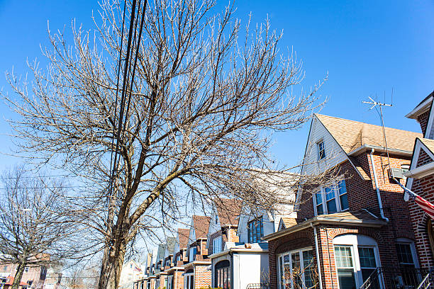 istock Tree lined middle class neighborhood in a big city. 467885664