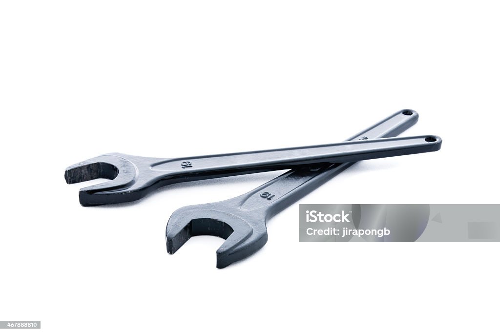 Black steel spanner on white background 2015 Stock Photo