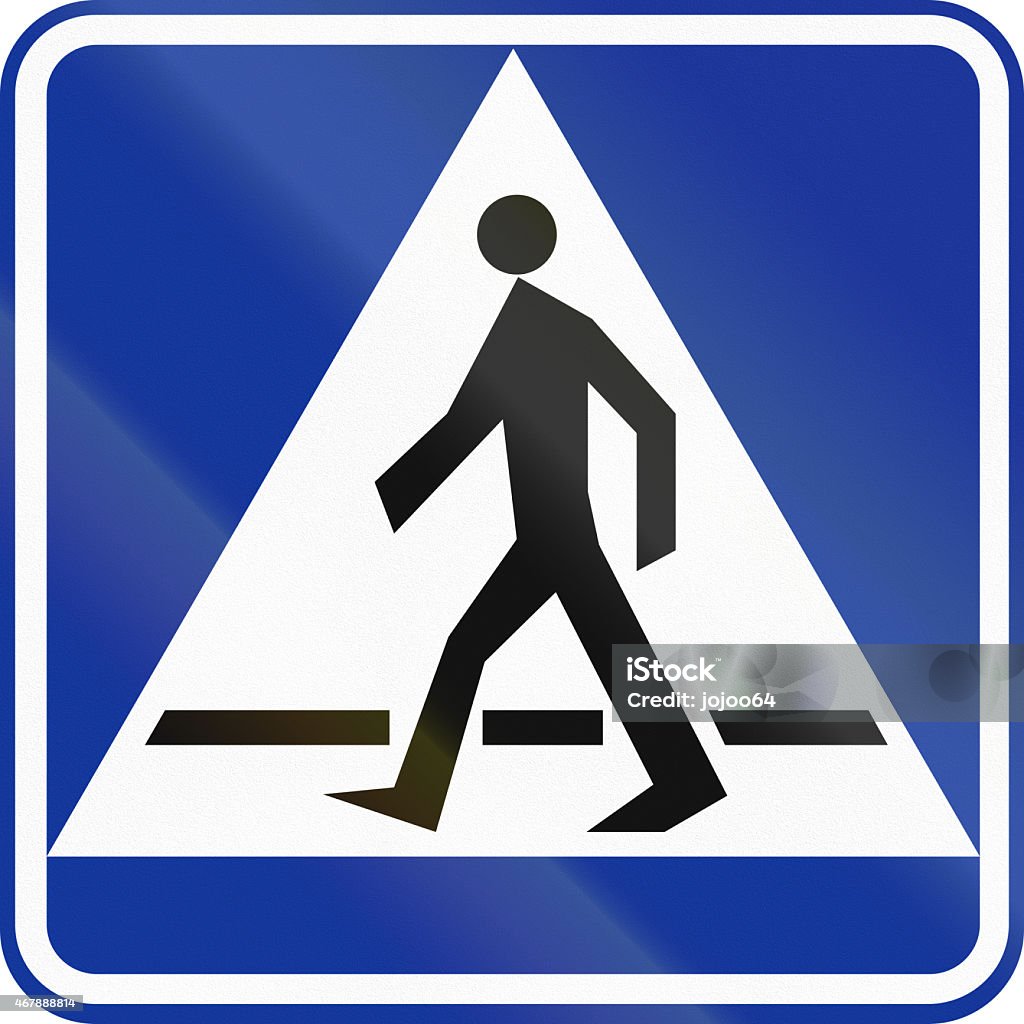 Pedestrian Crossing in Poland Polish traffic sign: Pedestrian crossing (give way). 2015 Stock Photo