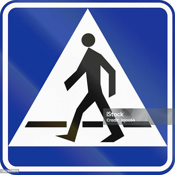 Pedestrian Crossing In Poland Stock Photo - Download Image Now - 2015, Black Color, Blue