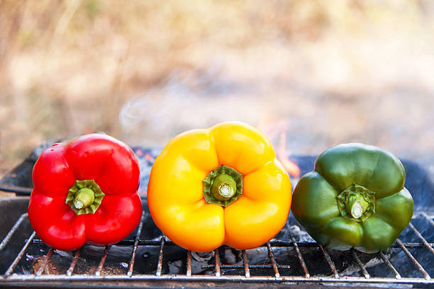 Barbecue vegetables (paprika, capsicum) on the grill.