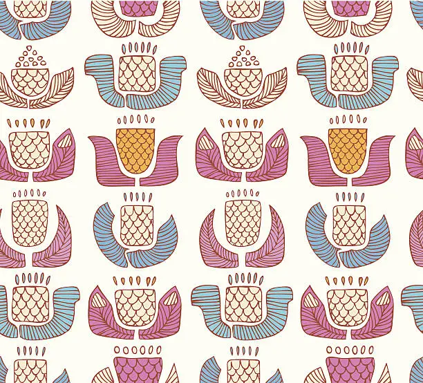 Vector illustration of Colorful ethnic pattern with different flowers