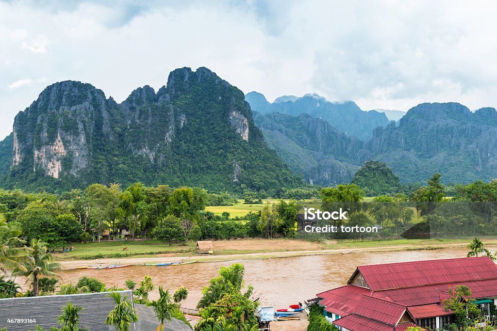 Landscape and mountain in Vang Vieng, Laos. 2015 Stock Photo