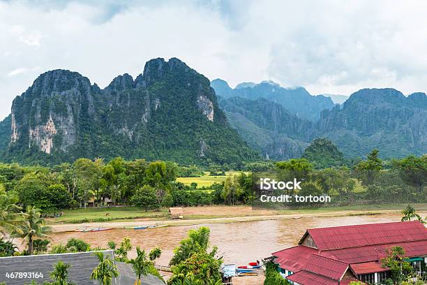 Landscape And Mountain In Vang Vieng Laos Stock Photo - Download Image Now - 2015, Adult, Adventure