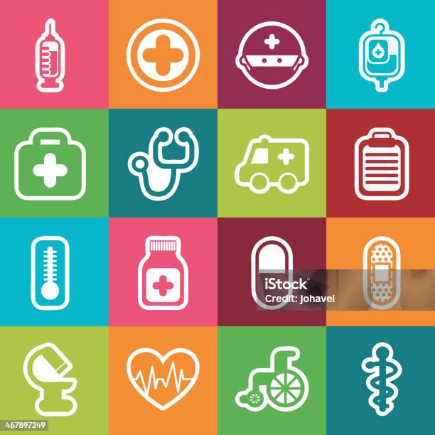 Zdrowy Ikony - Stockowe grafiki wektorowe i więcej obrazów Ambulans - Ambulans, Apteczka, Badanie lekarskie