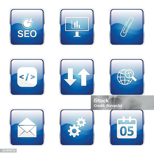 Seo Internet Sign Square Vector Blue Icon Design Set 6 Stock Illustration - Download Image Now