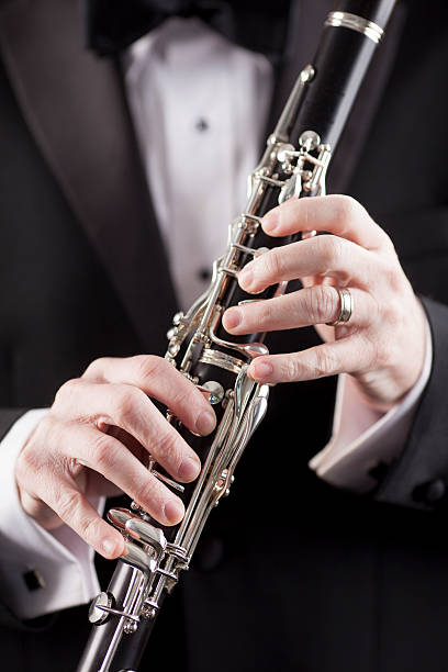 tuxedo and clarinet stock photo