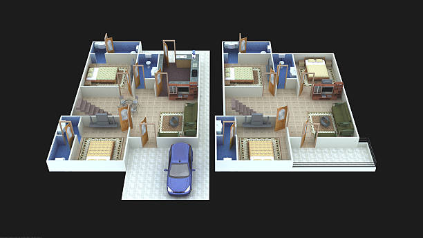 Interior plan6 for home ground floor and first floor- 3D 3D interior design for home (ground floor and first floor), with beautiful furnitures and flooring with black in background. the clinton foundation stock pictures, royalty-free photos & images
