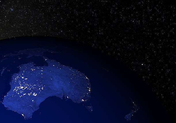 지��구별 메트로폴리스 공간 야간에만. 호주 & 뉴질랜드.  - australia globe map earth 뉴스 사진 이미지