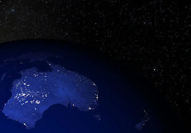 Photo of Earth from space at night. Australia & New Zealand.