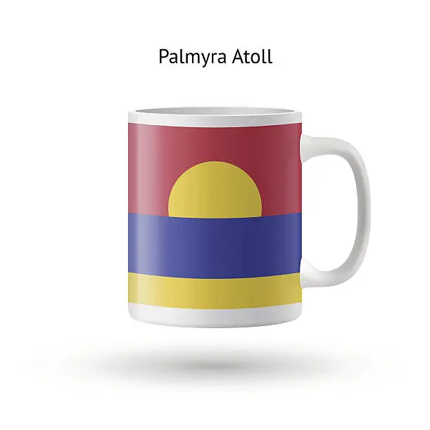 Vector illustration of Palmyra Atoll flag souvenir mug on white background.