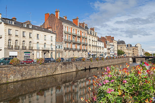 Embankment of river Vilaine in Rennes Embankment of river Vilaine in Rennes, Brittany, France rennes france photos stock pictures, royalty-free photos & images