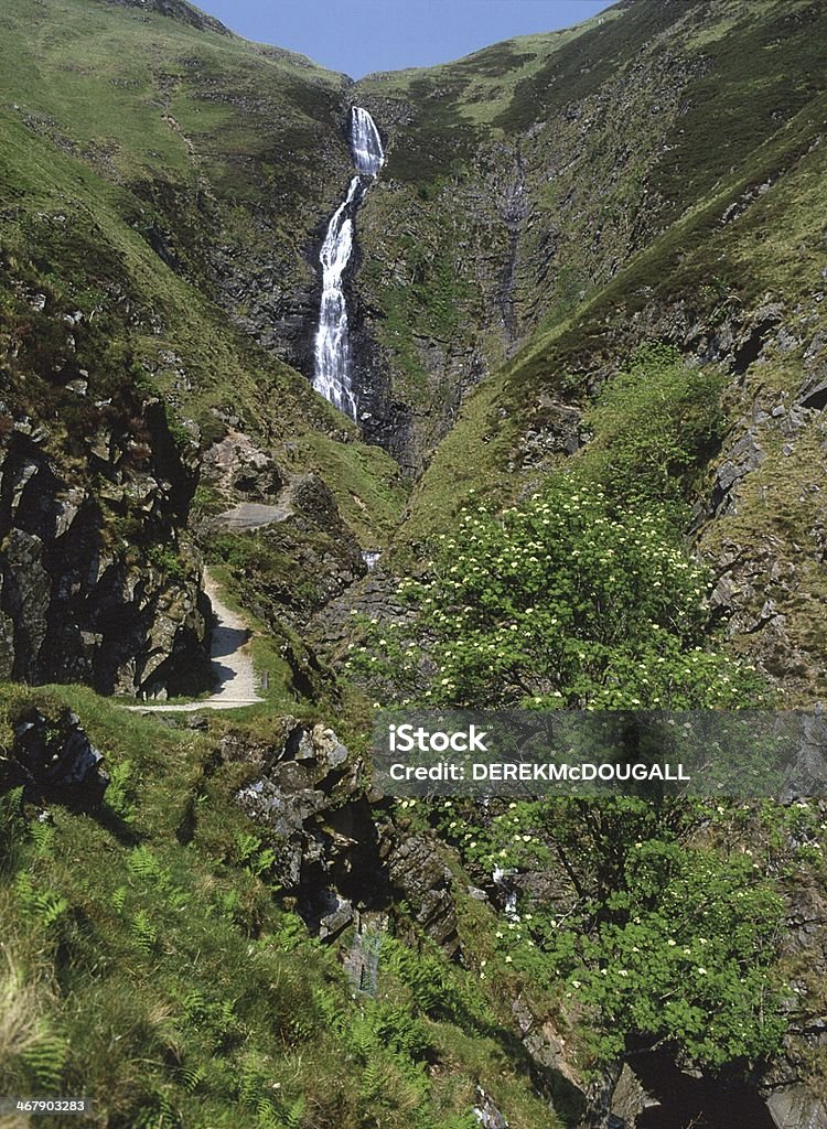 The Grey Mare's Tail Near Moffat Dumfries-shire The Grey Mare's Tail is a spectacular waterfall, the 5th highest in the UK, that draws visitors on a hillpath to Gray Mare's Tail Waterfall Stock Photo