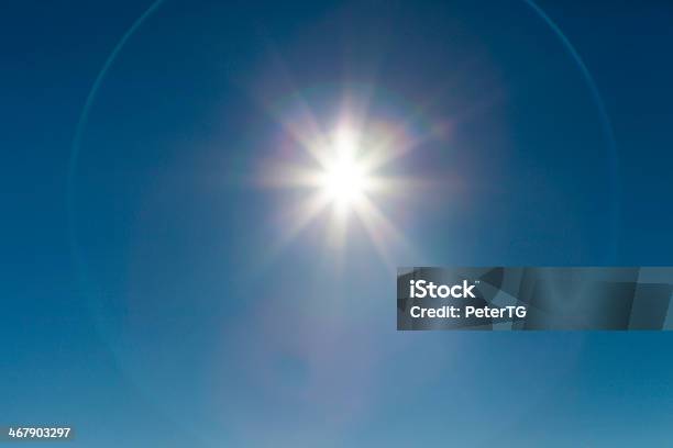 Shining Sun At Clear Dark Blue Sky Stock Photo - Download Image Now - Atmosphere, Backgrounds, Beauty In Nature