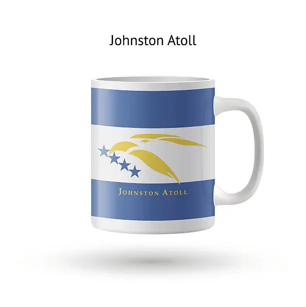Vector illustration of Johnston Atoll flag souvenir mug on white background.