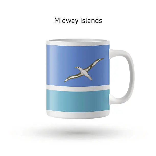 Vector illustration of Midway Islands flag souvenir mug on white background.
