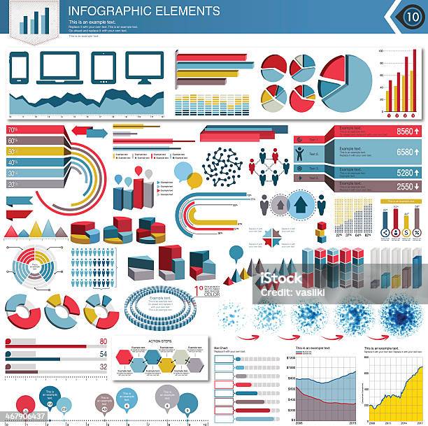 Various Infographic Elements On White Background Stock Illustration - Download Image Now - Three Dimensional, Bar Graph, Chart