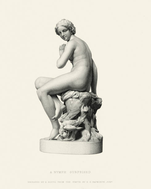 ilustraciones, imágenes clip art, dibujos animados e iconos de stock de estatua de bellas artes de una extraña nymph - sculpture