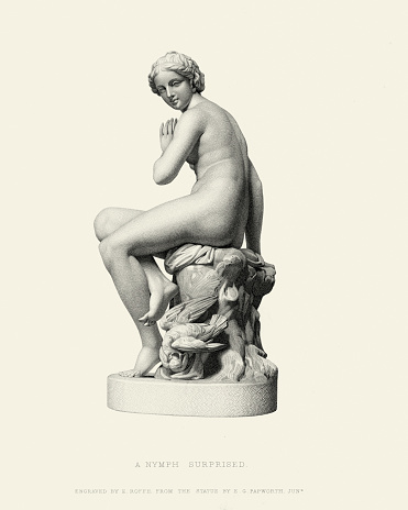 Vintage engraving of the statue A Nymph Surprised by Edgar George Papworth, Jnr. 19th Century