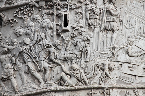 Basrelieves in the Trajan column in Rome, Italy