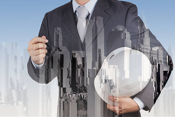 istock Double exposure of business engineer 467906794