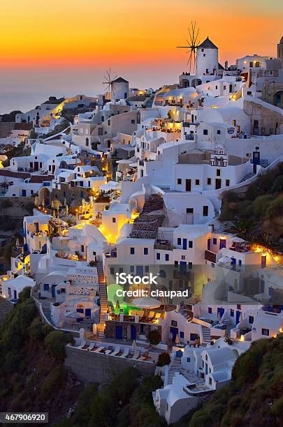 Sunset In Oia Santorini Stock Photo - Download Image Now - Santorini, Sunset, Window