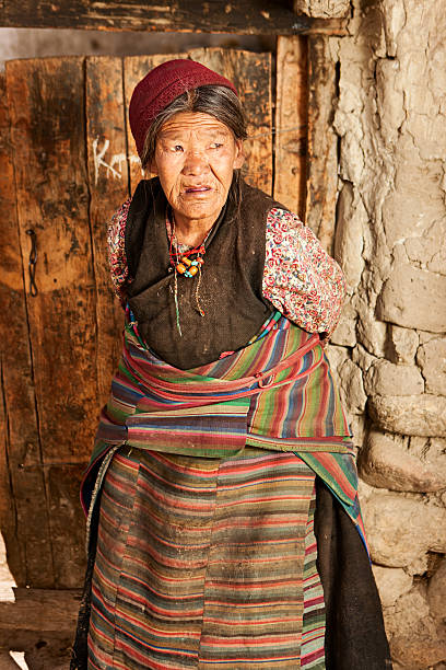 Leh, India - june 24, 2015 : Indian old woman on the street market in mountain village Leh, Ladakh region, north India, close up
