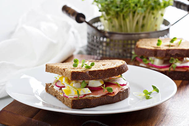 istock Sandwich with smoked salmon, radishes and egg 467911444
