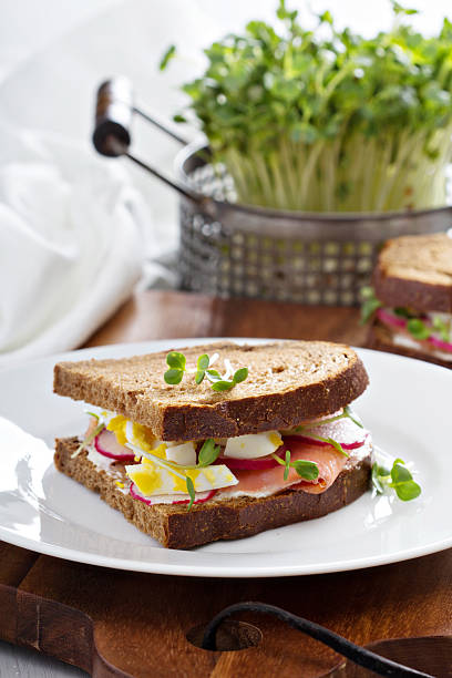 istock Sandwich with smoked salmon, radishes and egg 467911446