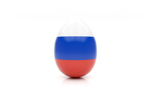 easter egg painted with the flag of Russia on white background, isolated