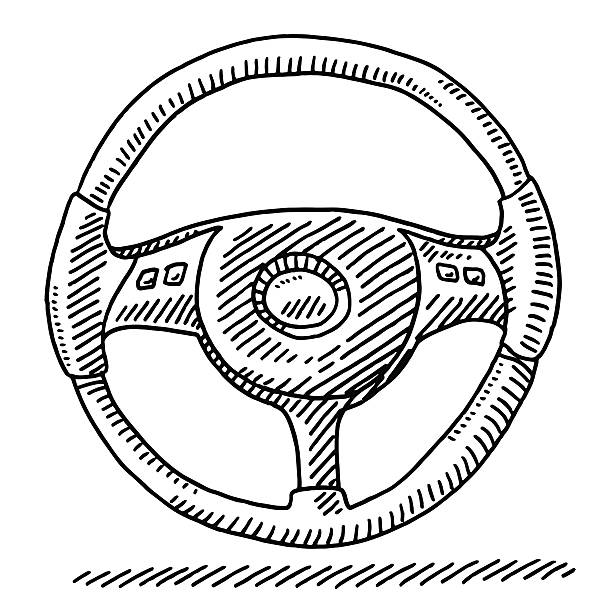 Car Steering Wheel Drawing Hand-drawn vector drawing of a Car Steering Wheel. Black-and-White sketch on a transparent background (.eps-file). Included files are EPS (v10) and Hi-Res JPG. car sketches stock illustrations
