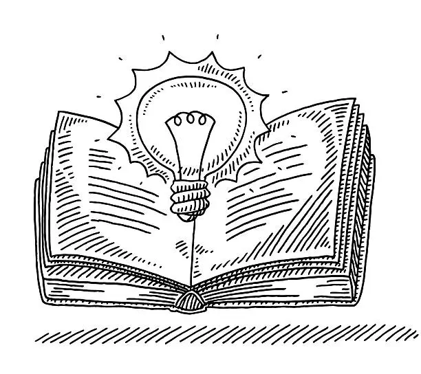 Vector illustration of Power Of Knowledge Concept Book Lightbulb Drawing