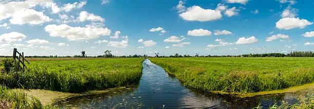 Photo of Panorama  dutch Polder with ditch and windmills