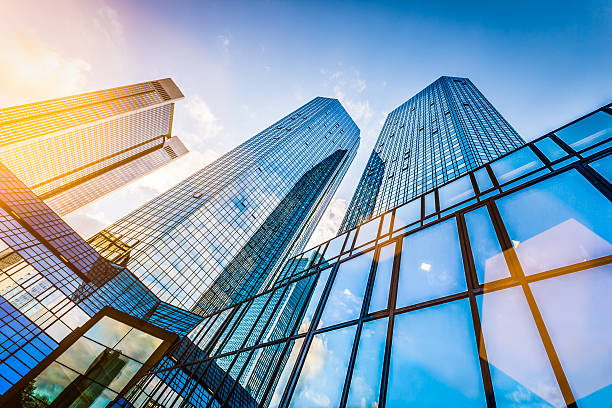 istock Modern skyscrapers in business district at sunset 467915638