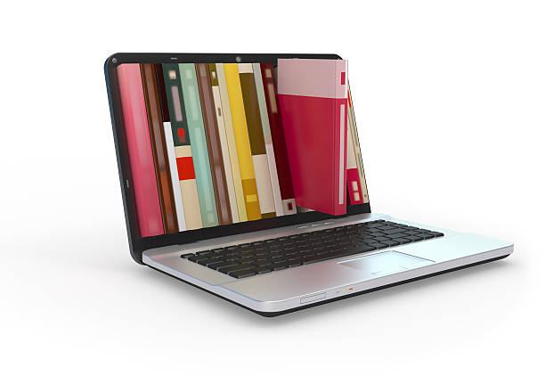 Digital library. Digital library e-books in laptop computer. libraries stock pictures, royalty-free photos & images