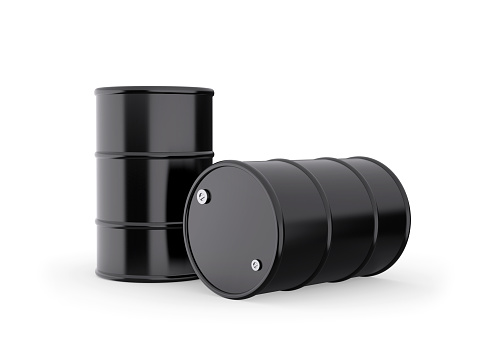 Classic Black Oil Barrels  with copy space ,  isolated on white