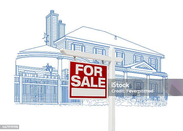 Custom House And Sale Real Estate Sign Drawing On White Stock Photo - Download Image Now
