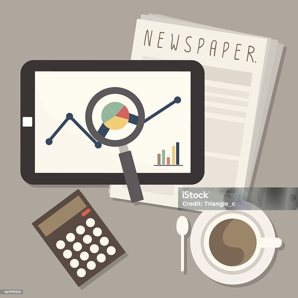 marketing on tablet and newspaper with coffee marketing on tablet and newspaper with coffee vector Advice stock vector