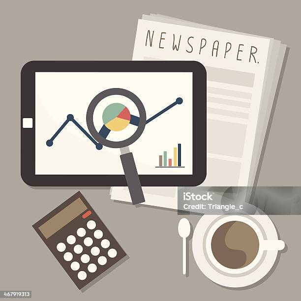 Marketing On Tablet And Newspaper With Coffee Stock Illustration - Download Image Now - Advice, Analyzing, Banking