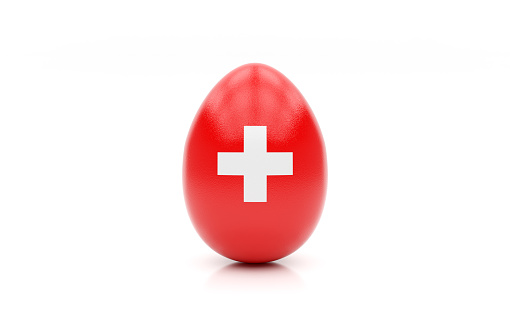 easter egg painted with the flag of Switzerland on white background, isolated