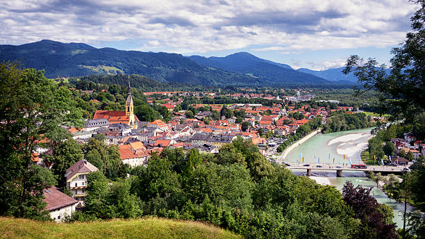 bad tölz - clear sky village landscape landscaped stock-fotos und bilder