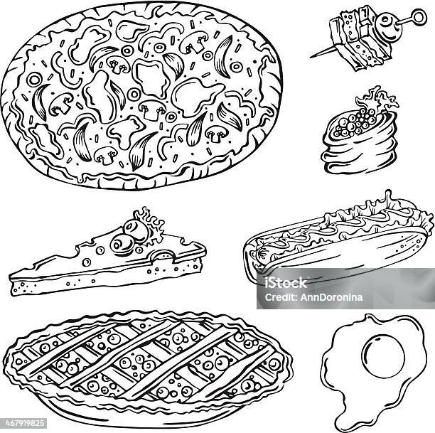 Speisen Stock Vektor Art und mehr Bilder von Gedeckter Kirschkuchen - Gedeckter Kirschkuchen, Hot Dog - Schnellimbiss, Illustration