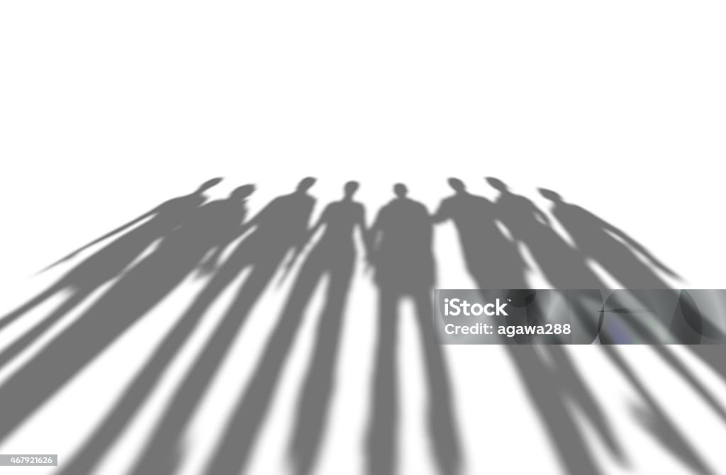 Many people long shadows, isolated on white. Many people long shadows, isolated on white, 3d render. 2015 Stock Photo