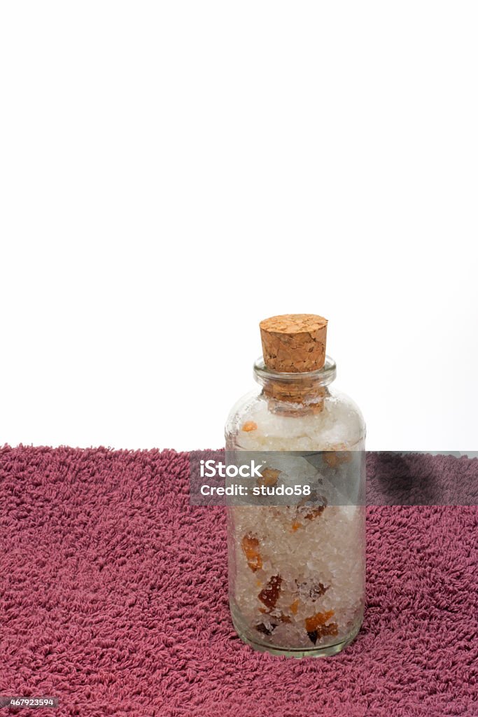 bath salt bottle bath salt bottle on towel 2015 Stock Photo