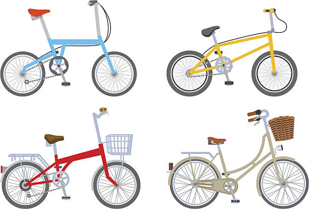 illustrazioni stock, clip art, cartoni animati e icone di tendenza di quattro set di bicicletta isolato - racing bicycle bicycle cycling yellow