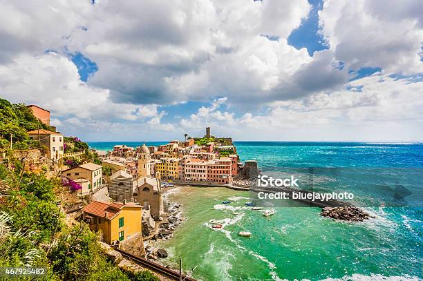 Town Of Vernazza Cinque Terre Italy Stock Photo - Download Image Now - Cinque Terre, Scenics - Nature, Vernazza