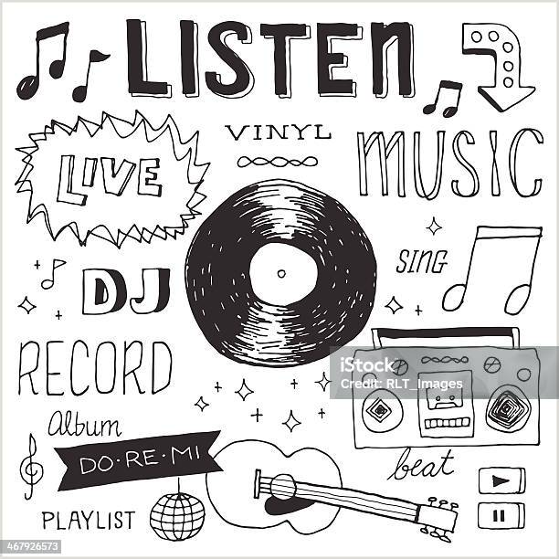 Music Doodles 1 Vector Elements Stock Illustration - Download Image Now - Record - Analog Audio, Music, Doodle