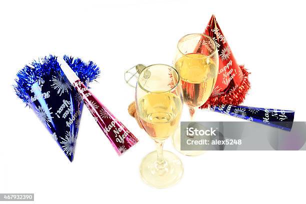 New Years Eve Party For Two Stock Photo - Download Image Now - 2015, Blue, Champagne