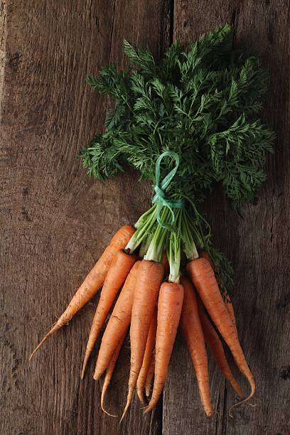 istock fresh carrots in tied bunch 467933590
