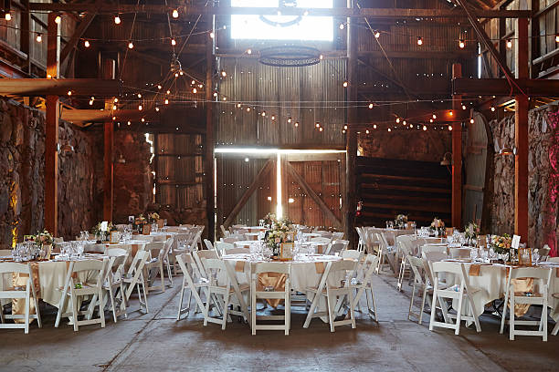 Barn Wedding Indoor decor at a barn wedding barn wedding stock pictures, royalty-free photos & images